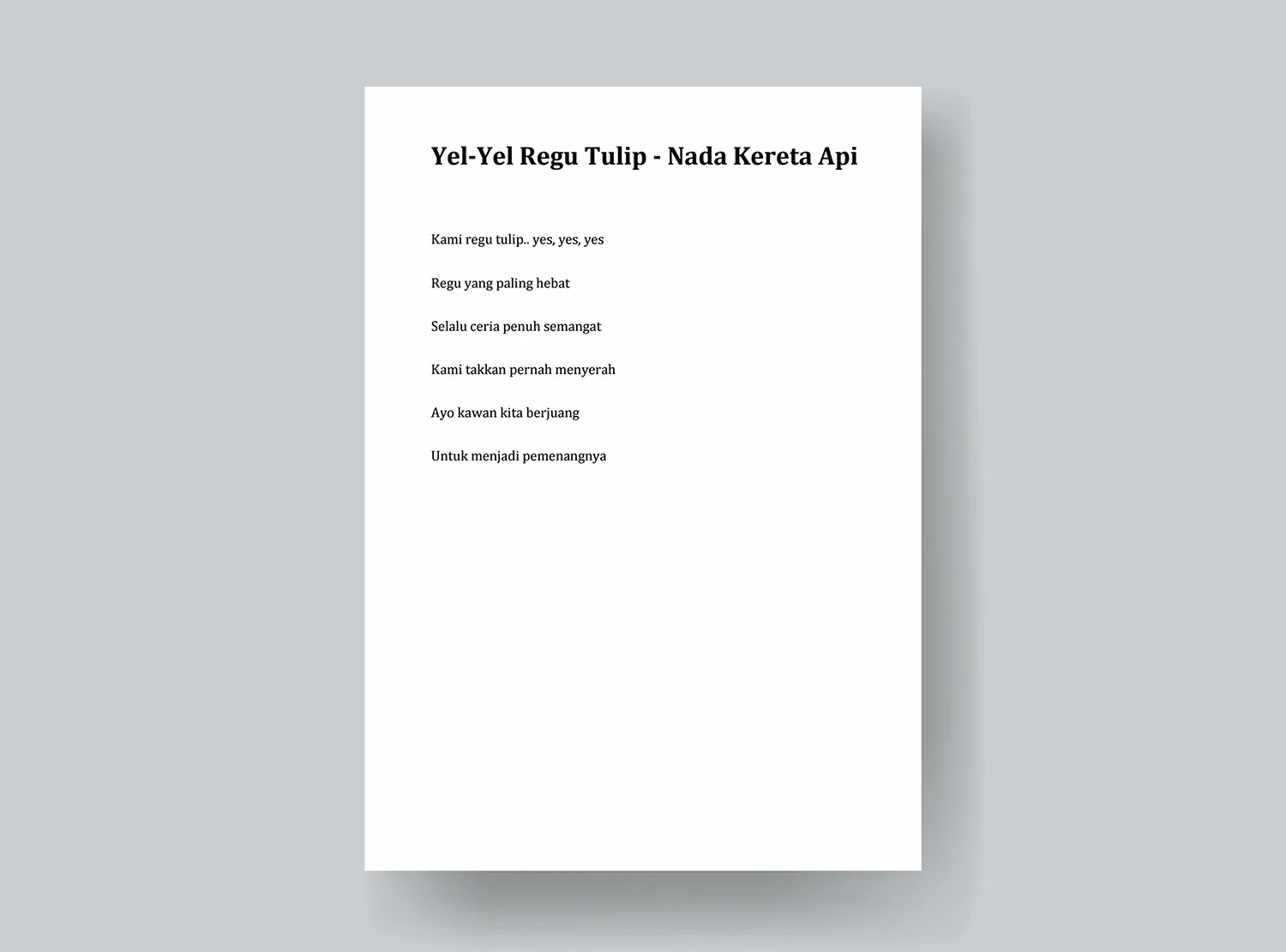 4. Contoh Yel-Yel Regu Tulip - Nada Kereta Api