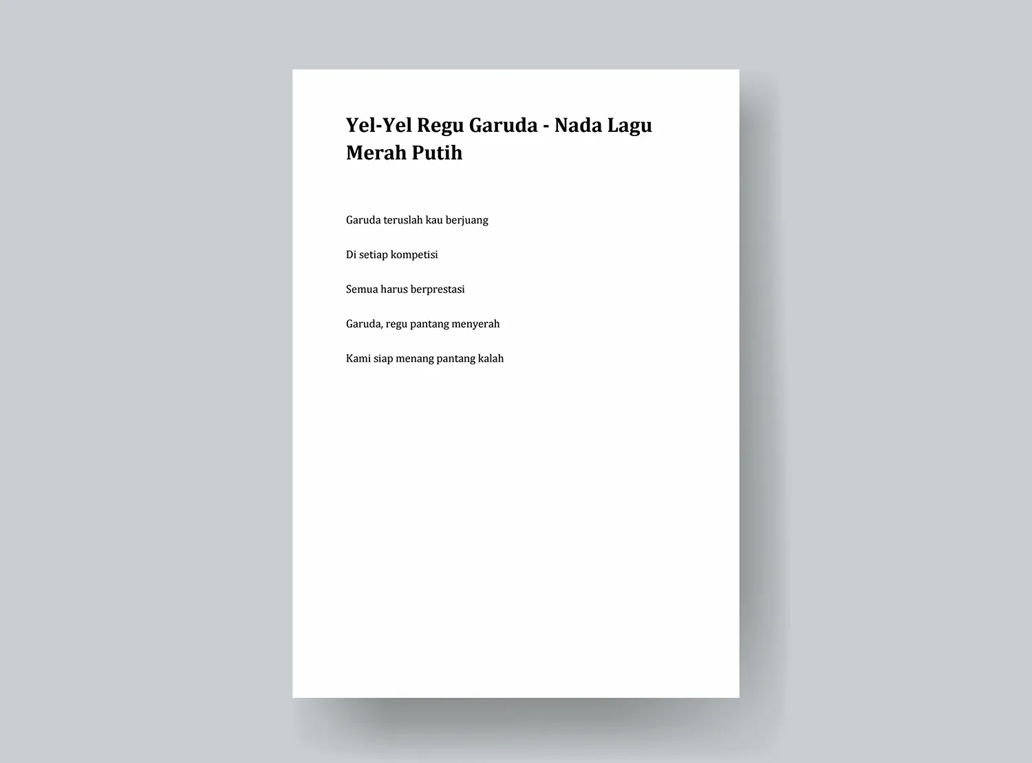 5. Contoh Yel-Yel Regu Garuda - Nada Lagu Merah Putih