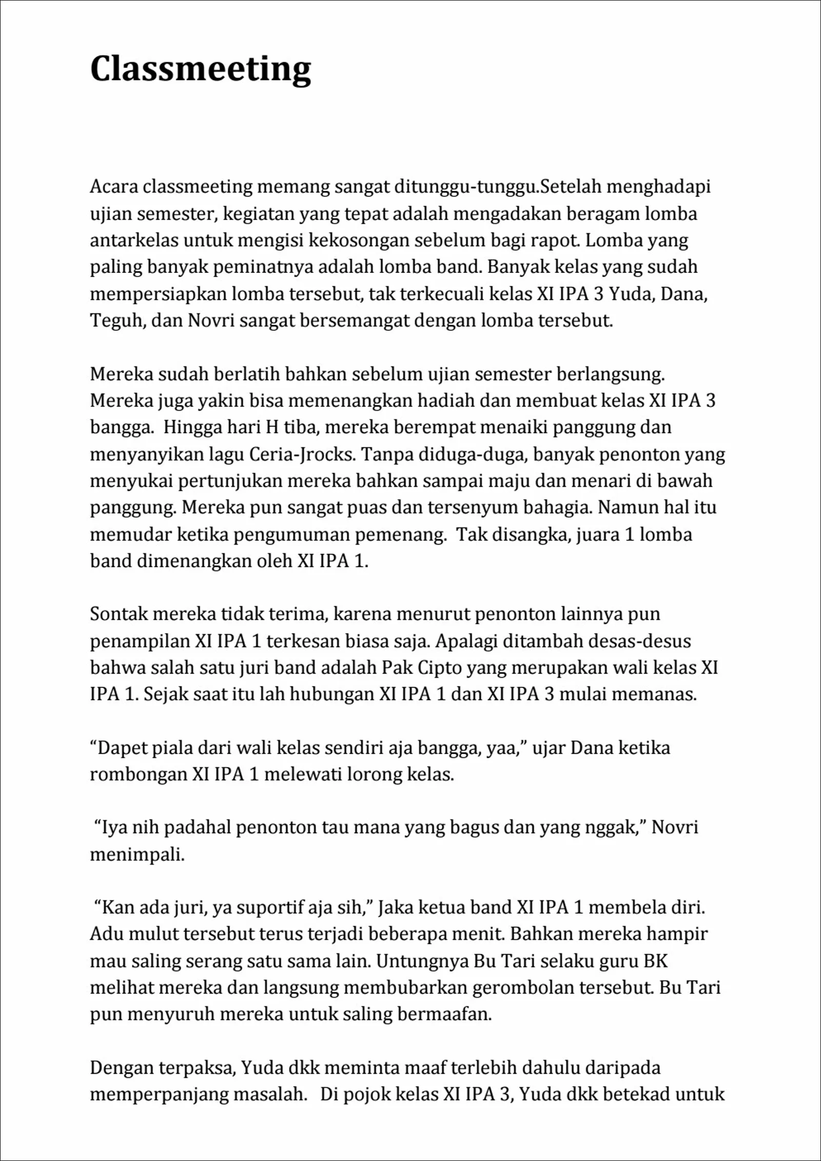 6. Cerpen Kehidupan - Classmeeting