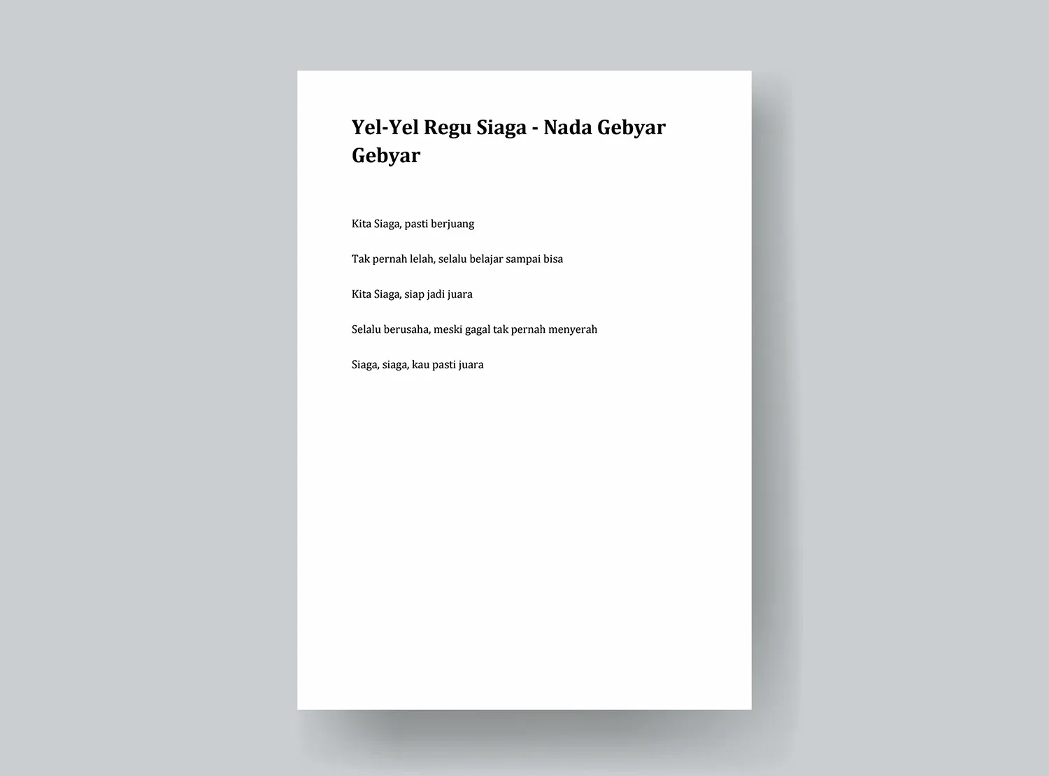 6. Contoh Yel-Yel Regu Siaga - Nada Gebyar Gebyar