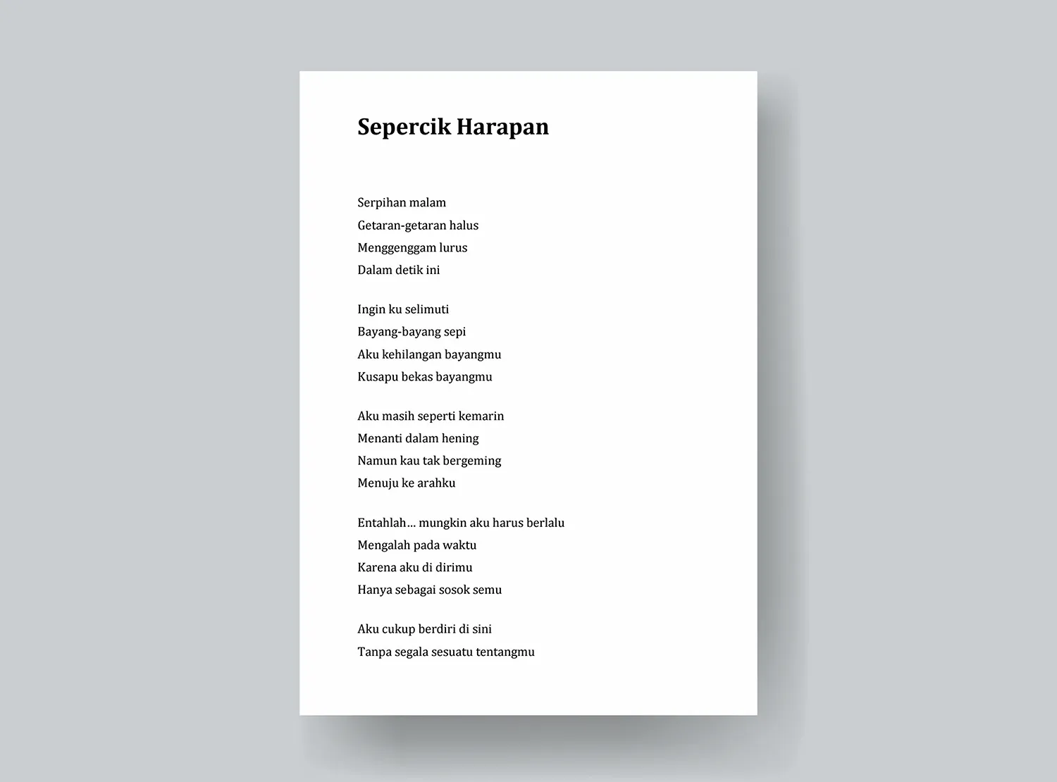 7. Contoh Puisi Tentang Kehidupan - Sepercik Harapan