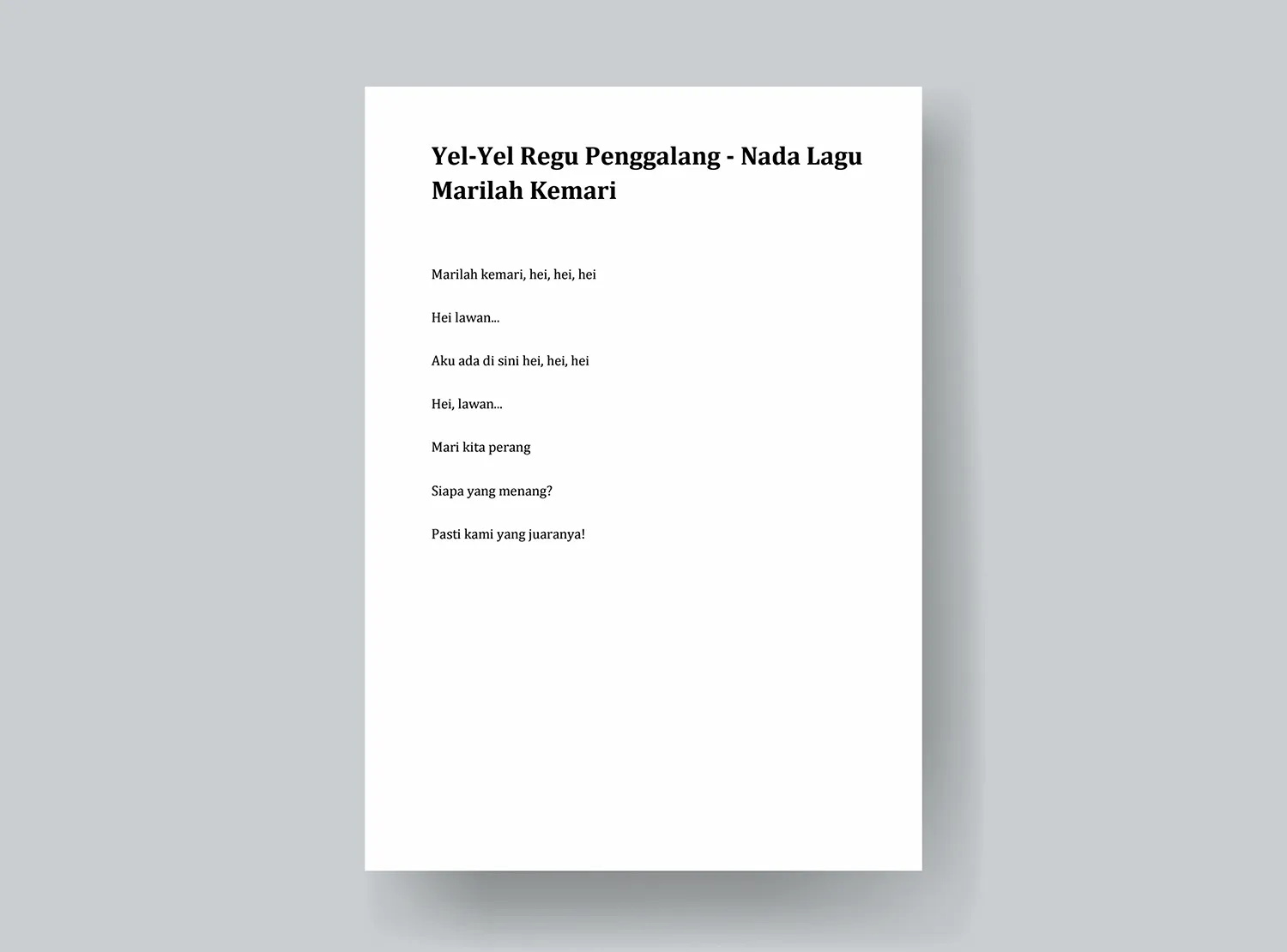 7. Contoh Yel-Yel Regu Penggalang - Nada Lagu Marilah Kemari