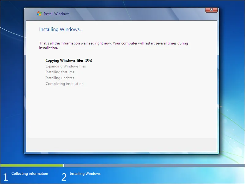 8-1. Proses copying windows files pada instalasi Windows 7 di hard drive