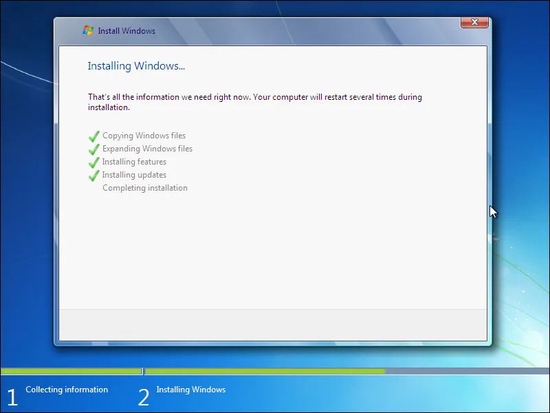 8-3. Proses installing features dan updates pada instalasi Windows 7 di hard drive