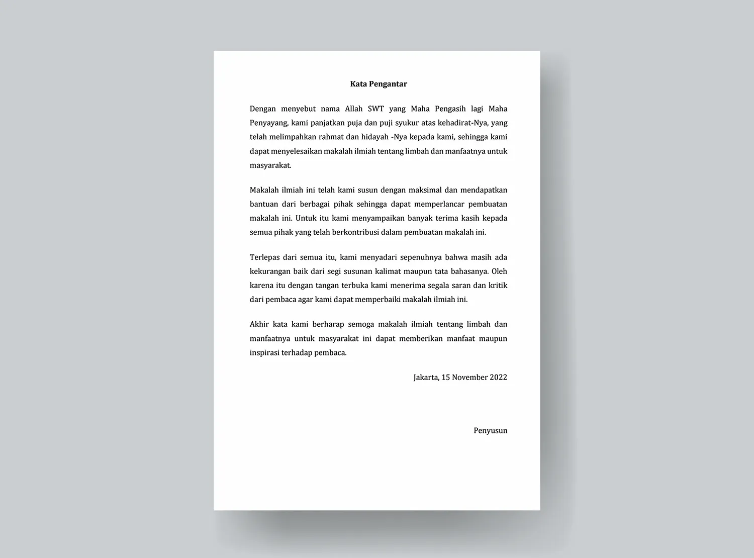 Contoh Kata Pengantar Penulisan Karya Ilmiah