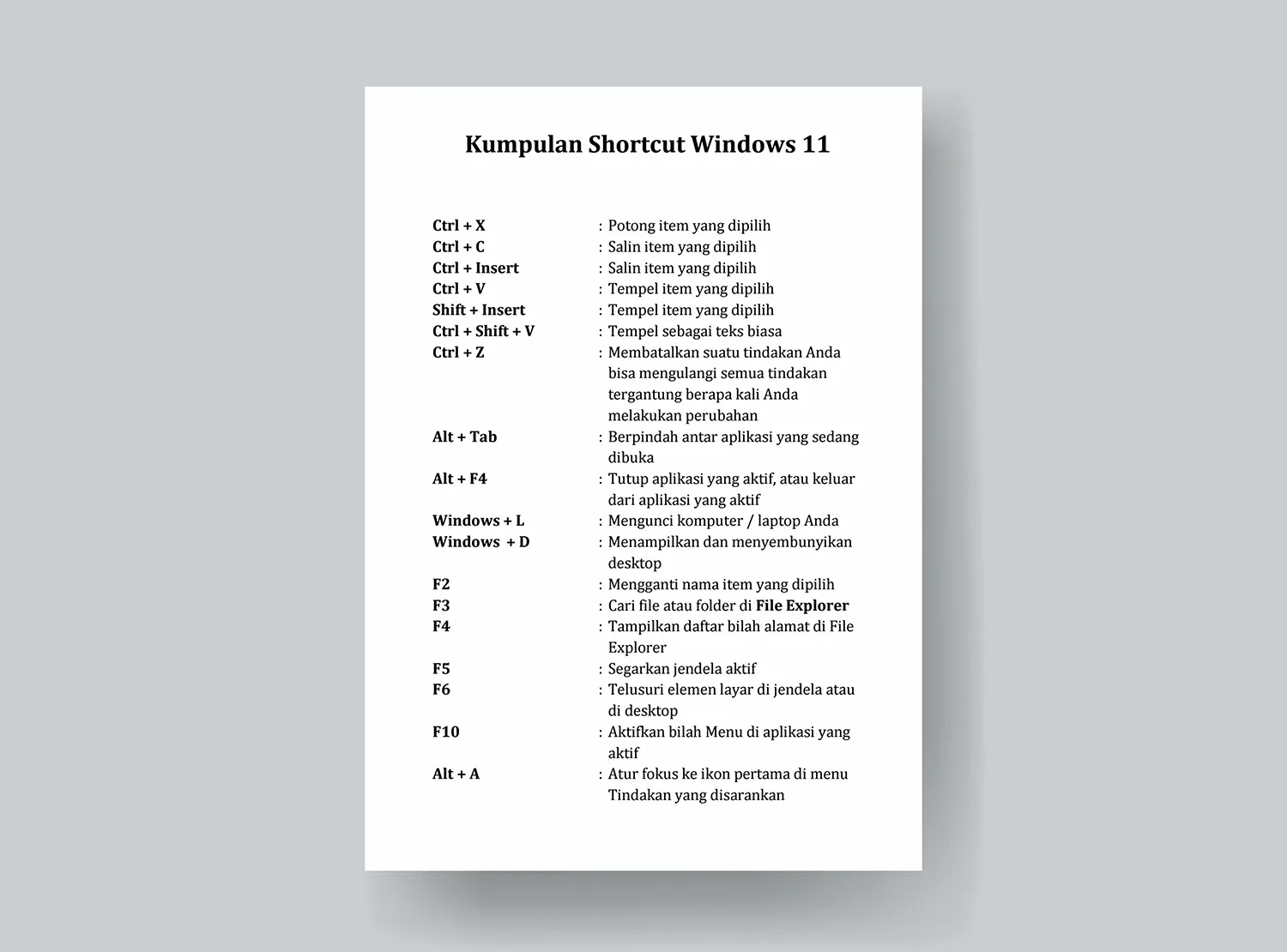 Kumpulan Shortcut Windows 11