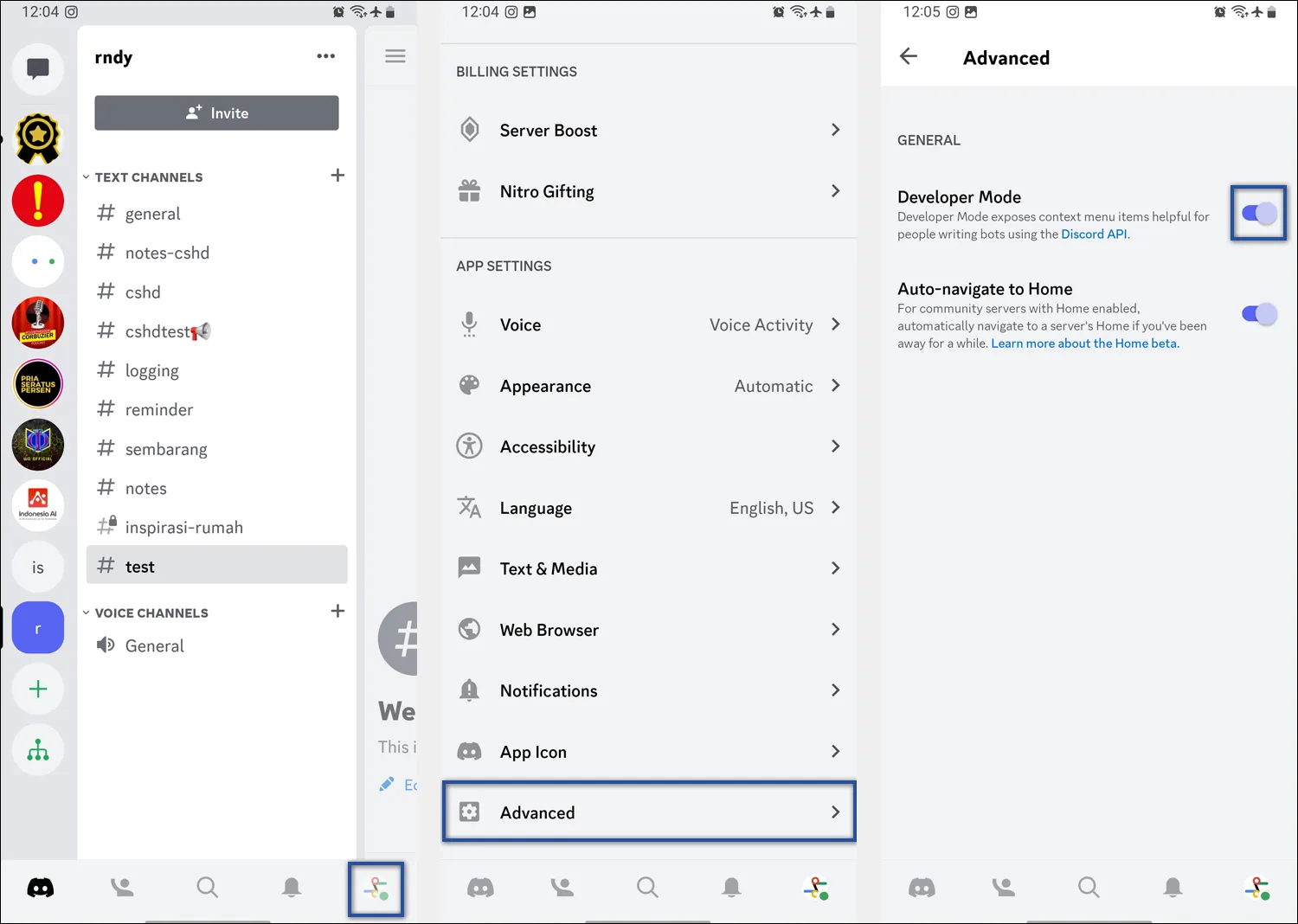 Mengaktifkan Developer Mode Discord HP