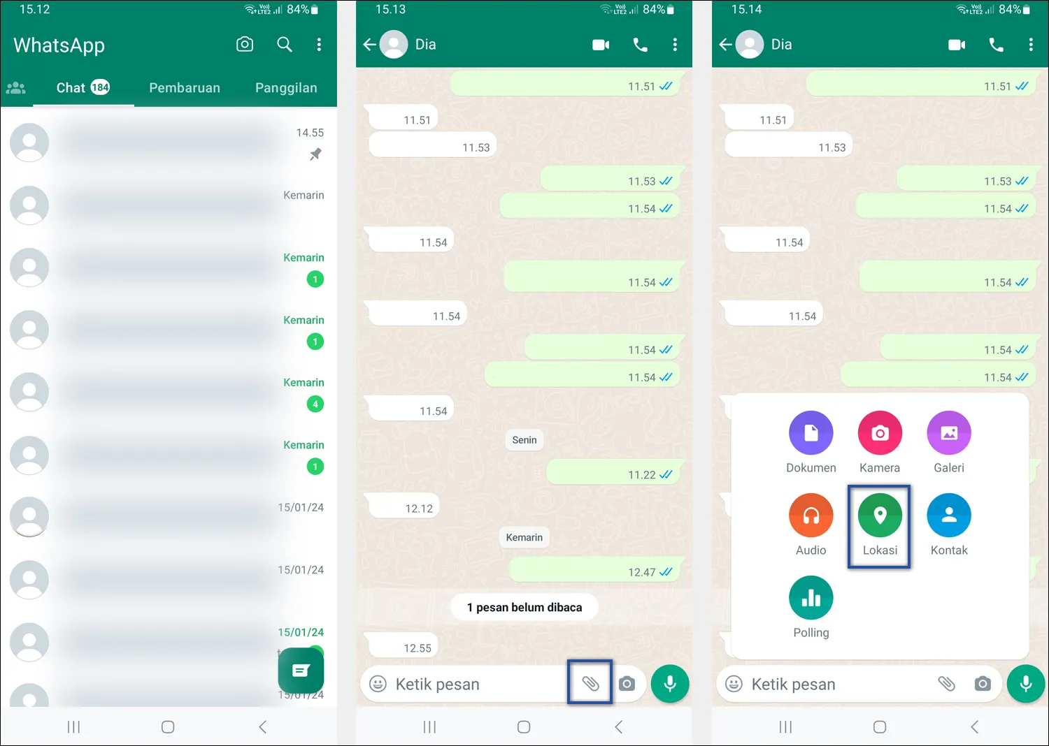 1. Akses Fitur Lokasi di WhatsApp