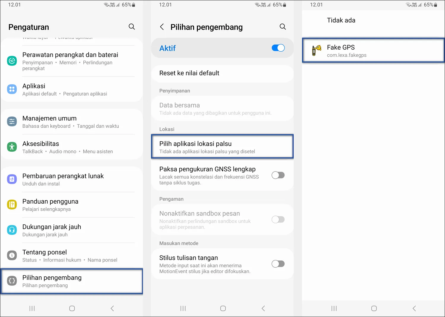 2. Aktifkan Lokasi Palsu di Pengaturan Android