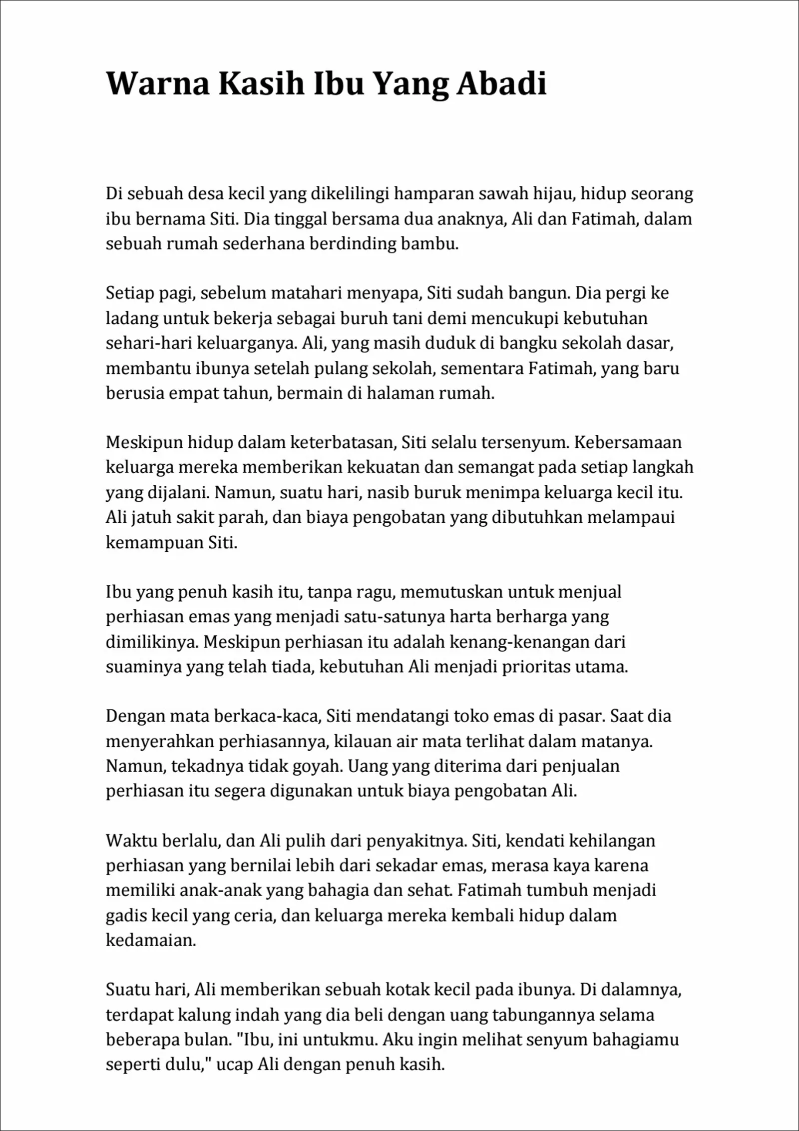 2. Cerpen Warna Kasih Ibu Yang Abadi