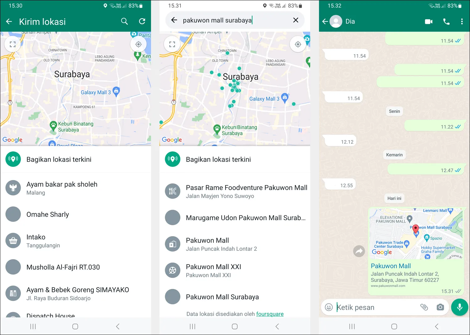 2. Mengirim Lokasi Statis Palsu di WhatsApp