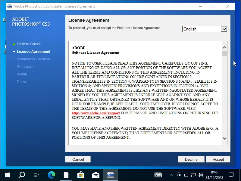 3-2. Persetujuan lisensi instalasi Adobe Photoshop CS3