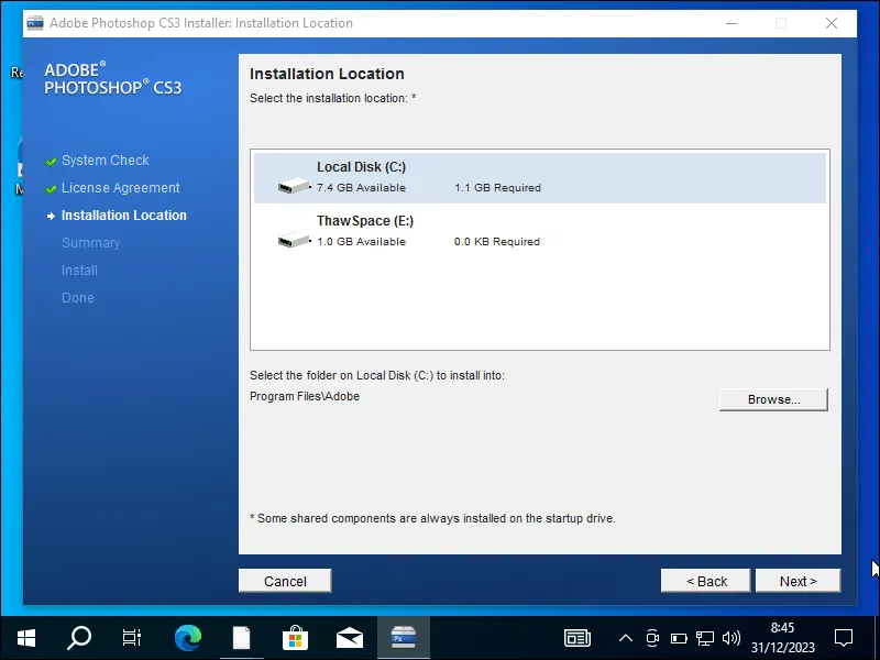3-3. Pilihan lokasi instalasi Adobe Photoshop CS3