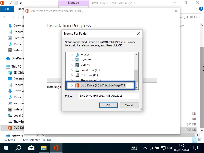3-4. Memilih folder validasi instalasi Microsoft Office 2013