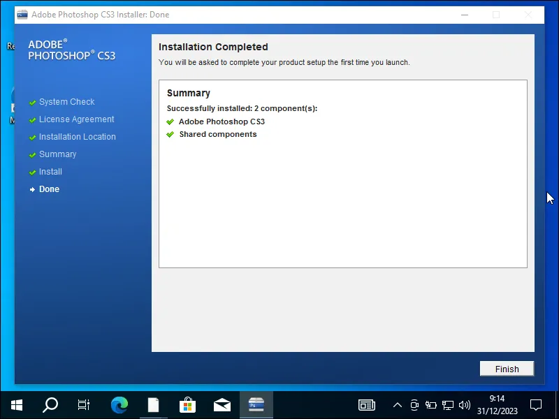 3-6. Proses instalasi Adobe Photoshop CS3 selesai