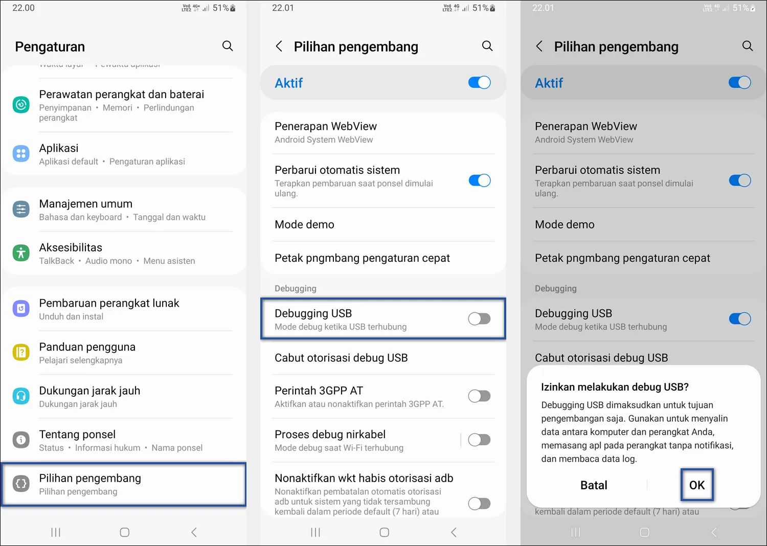 3. Mengaktifkan USB Debugging Android