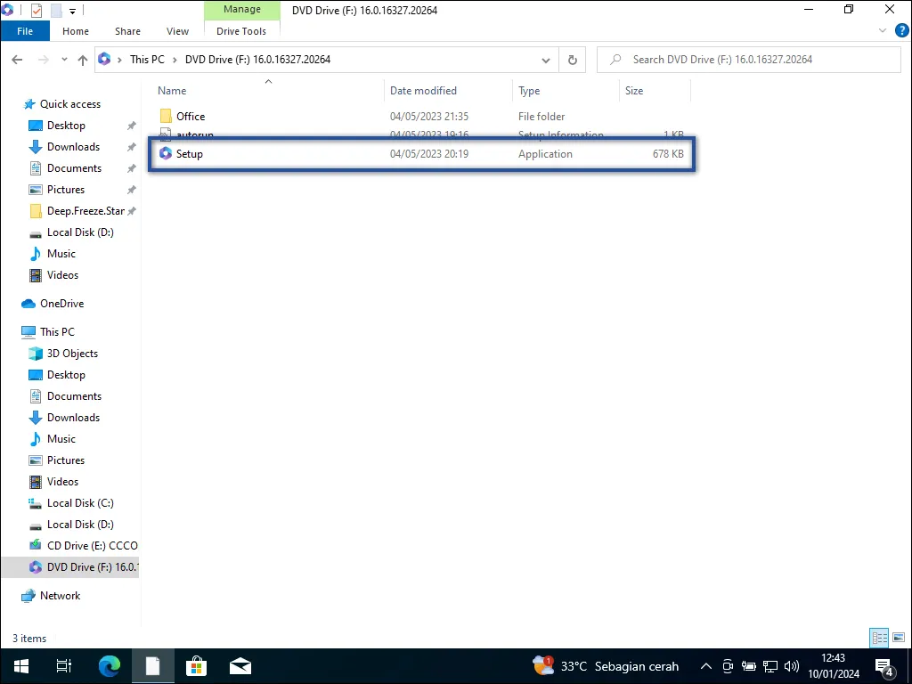 4. Klik Setup installer Microsoft 365
