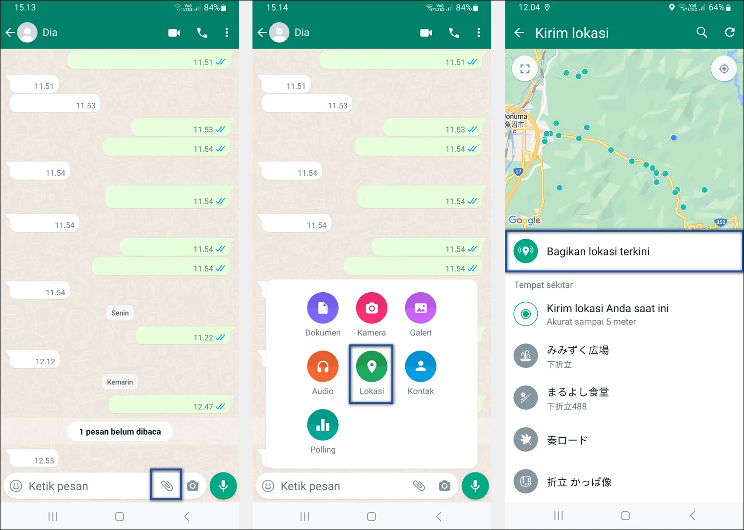 4. Mengirim Lokasi Fake GPS di WhatsApp
