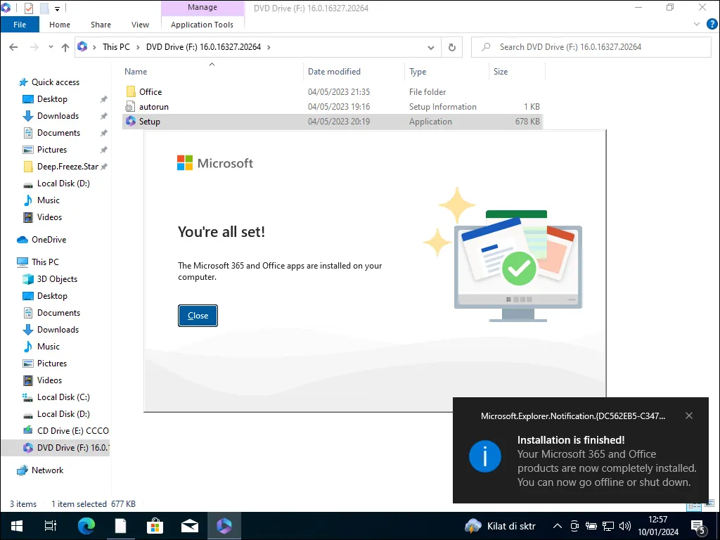 6. Instalasi Microsoft 365 selesai