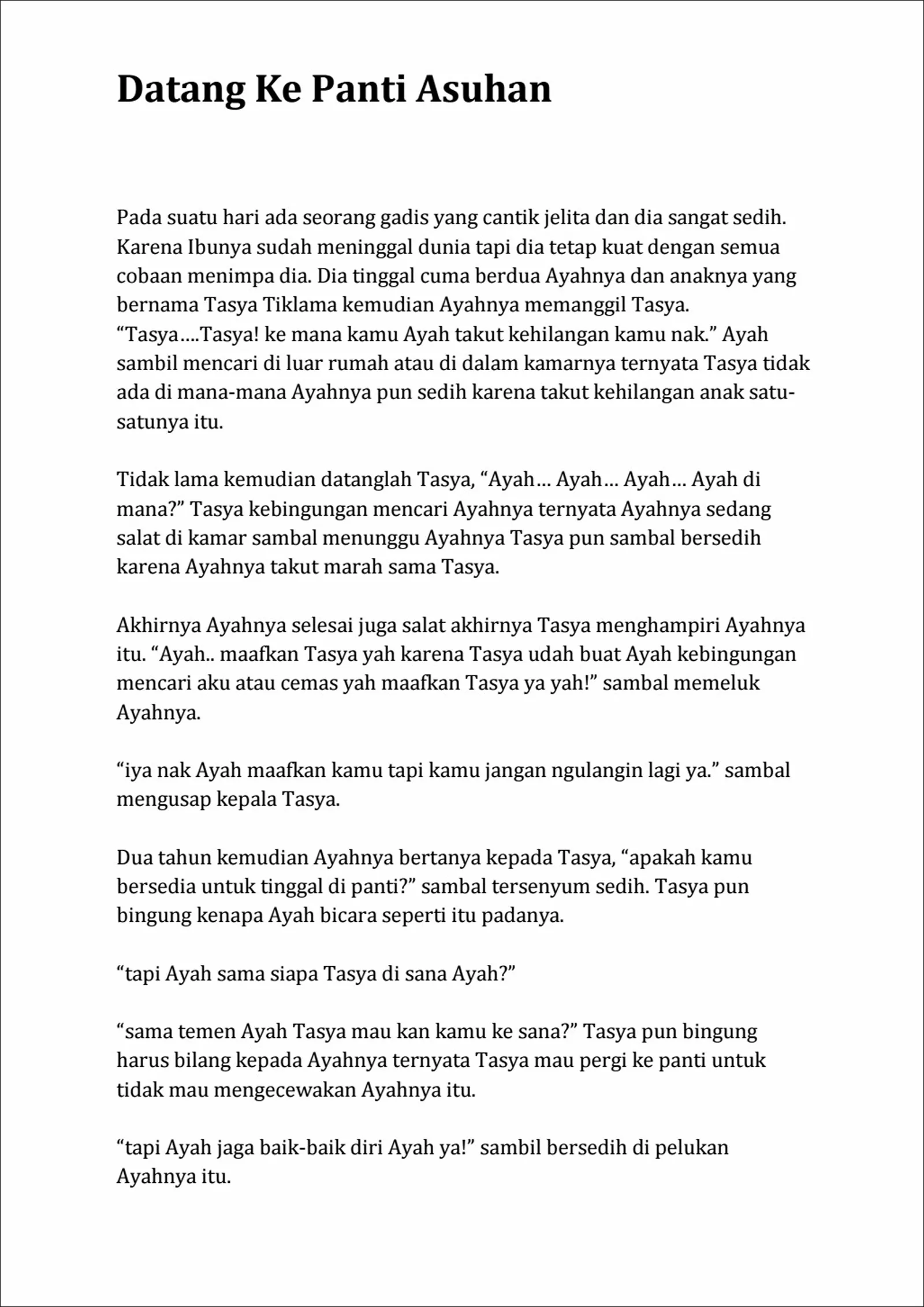 Contoh 12 Cerpen Sedih - Datang Ke Panti Asuhan