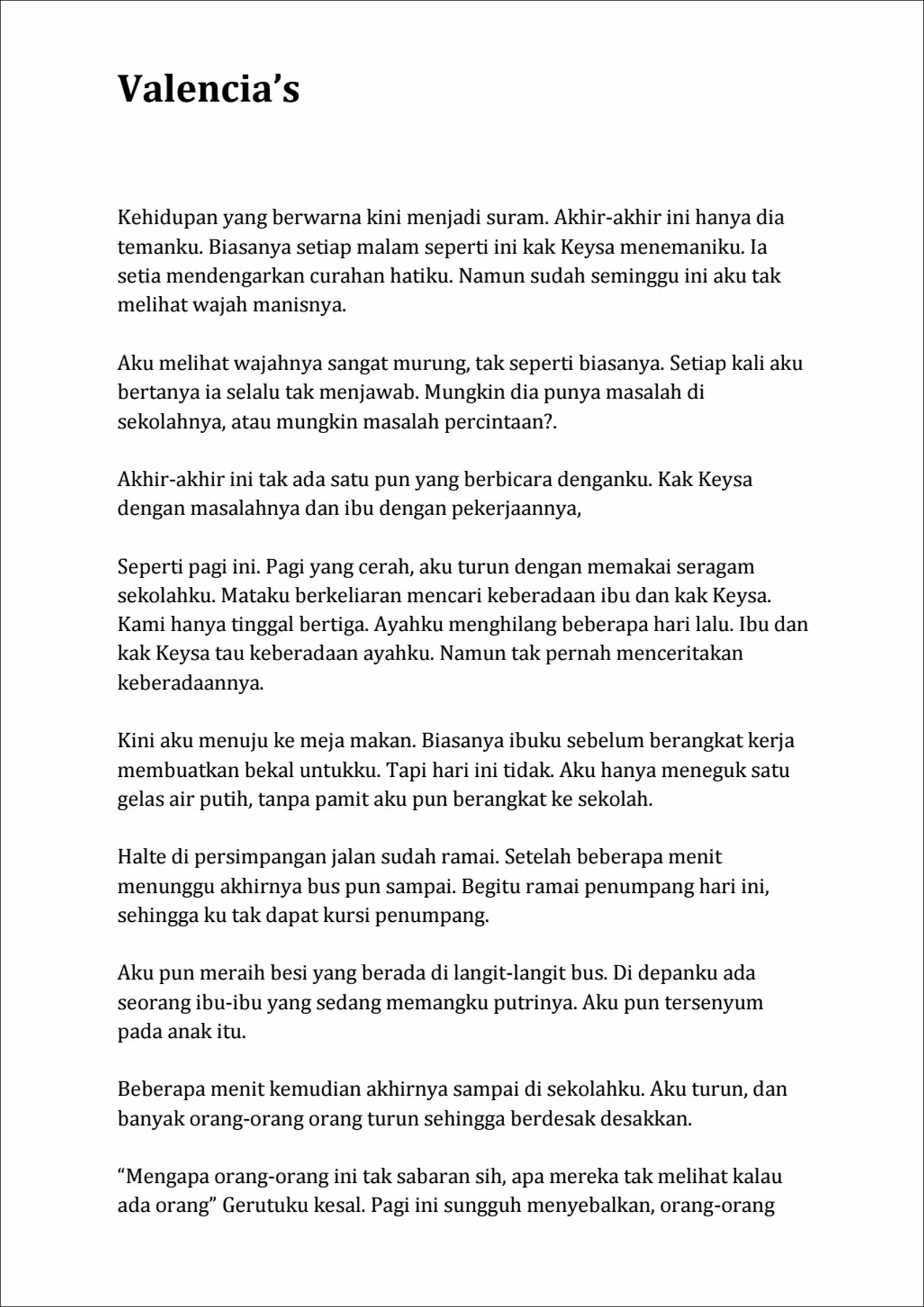 Contoh 13 Cerpen Sedih - Valencia’s