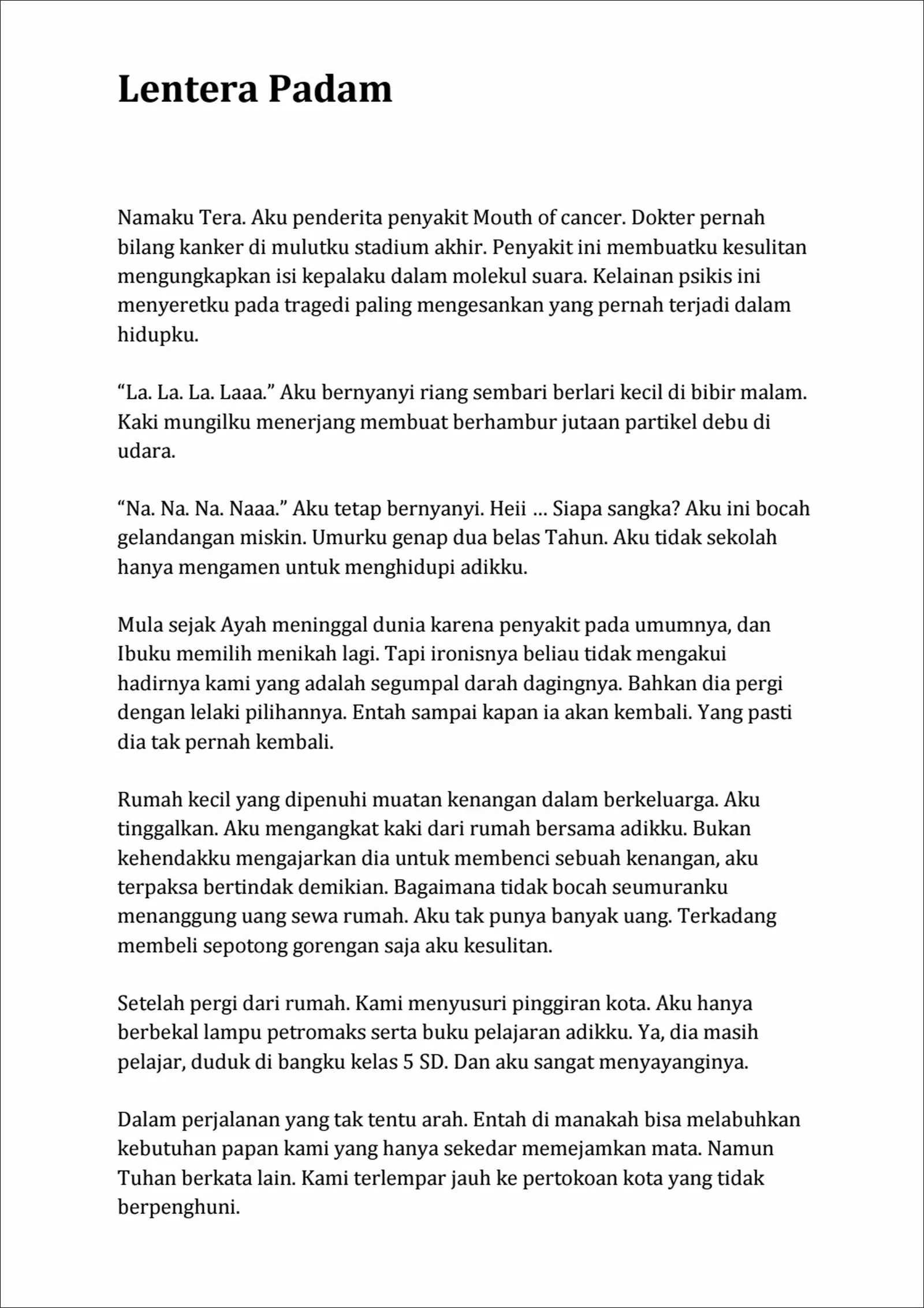 Contoh 3 Cerpen Sedih - Lentera Padam