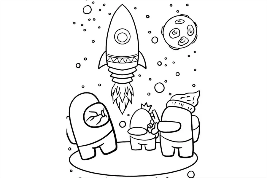 Gambar 08. Mewarnai Karakter Among Us dan Roket