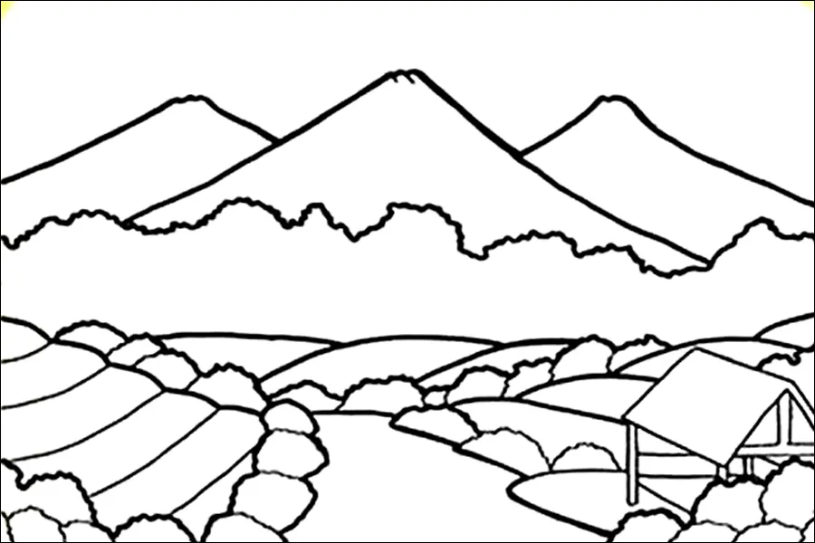 Gambar 27. Mewarnai Pemandangan Gunung di Pedesaan