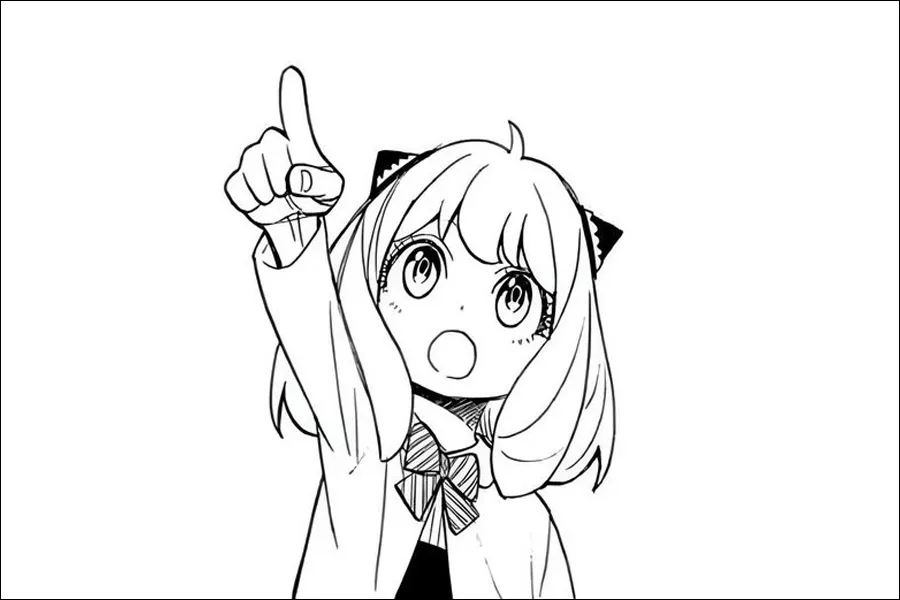 Gambar 29. Anya Forger mengacungkan tangannya ke atas