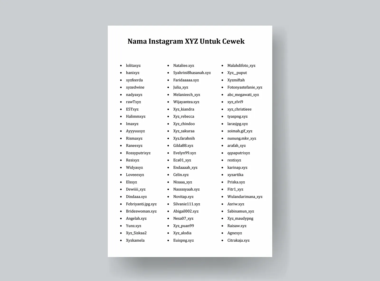 Nama IG Keren XYZ Untuk Cewek
