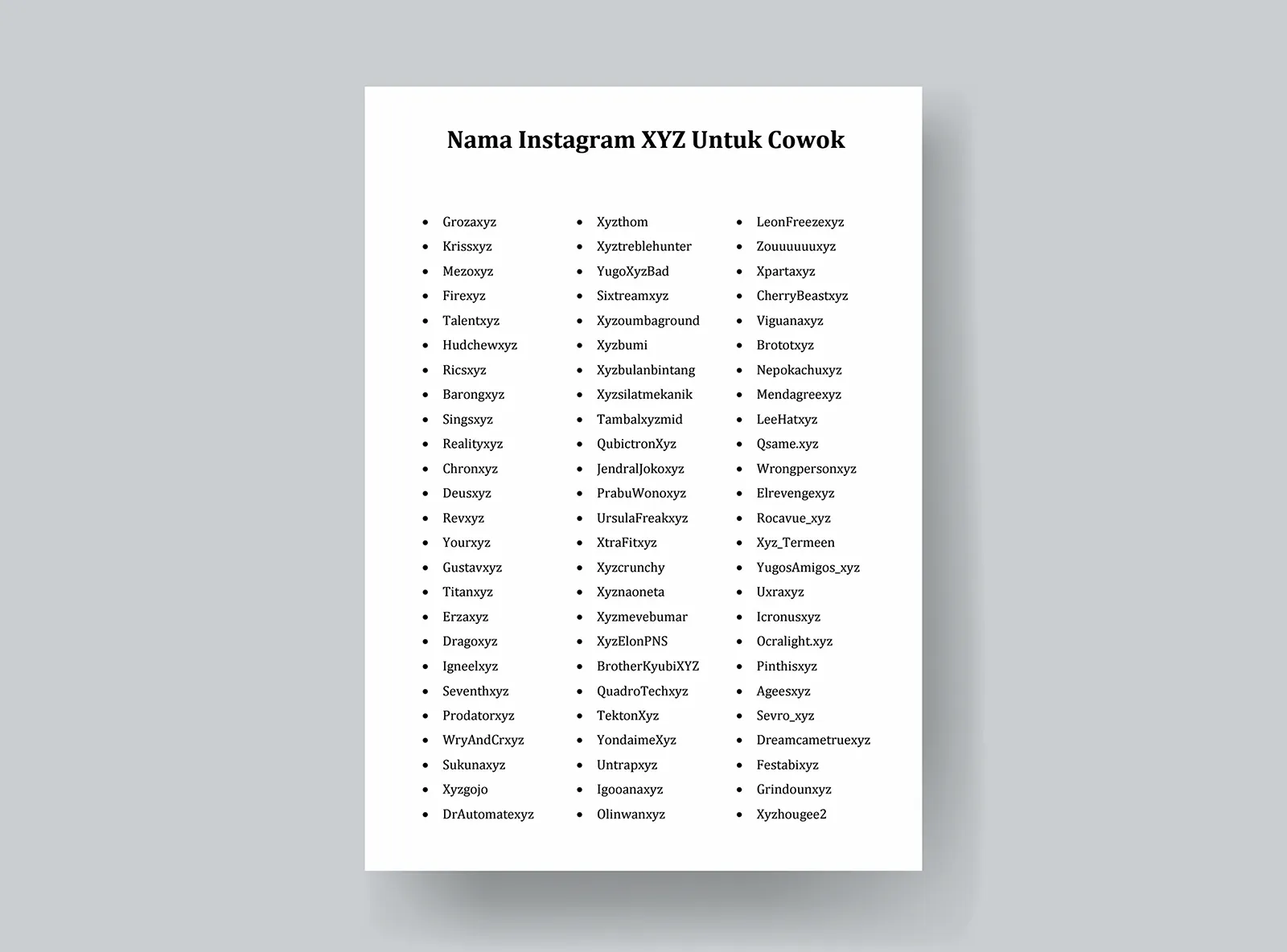 Nama IG Keren XYZ Untuk Cowok