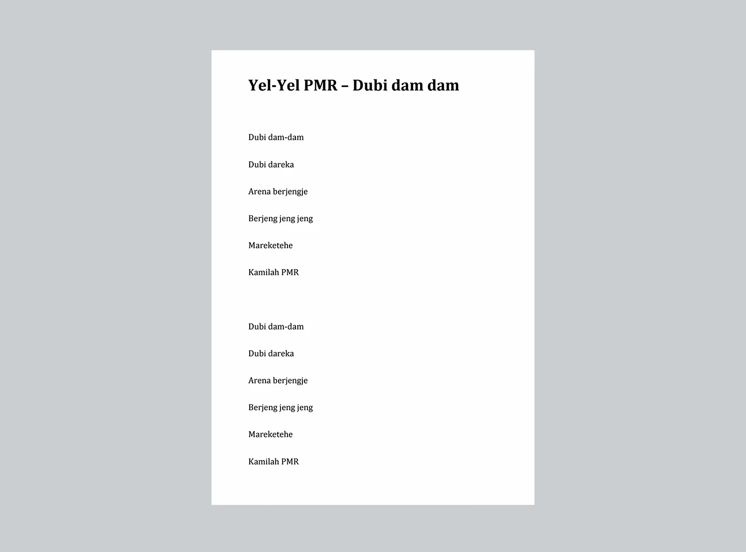 Contoh Yel - Yel PMR Dubi dam dam