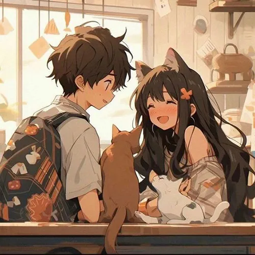 Gambar 05. PP Couple Anime Aesthetic bersama kucing