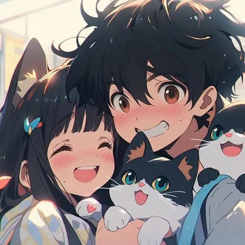 Gambar 16. PP Couple Anime Aesthetic bersama kucing