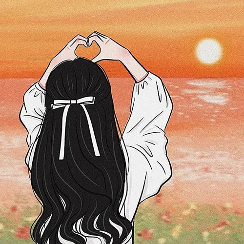 Gambar 20. PP WA Aesthetic girl dengan simbol love di depan matahari terbenam