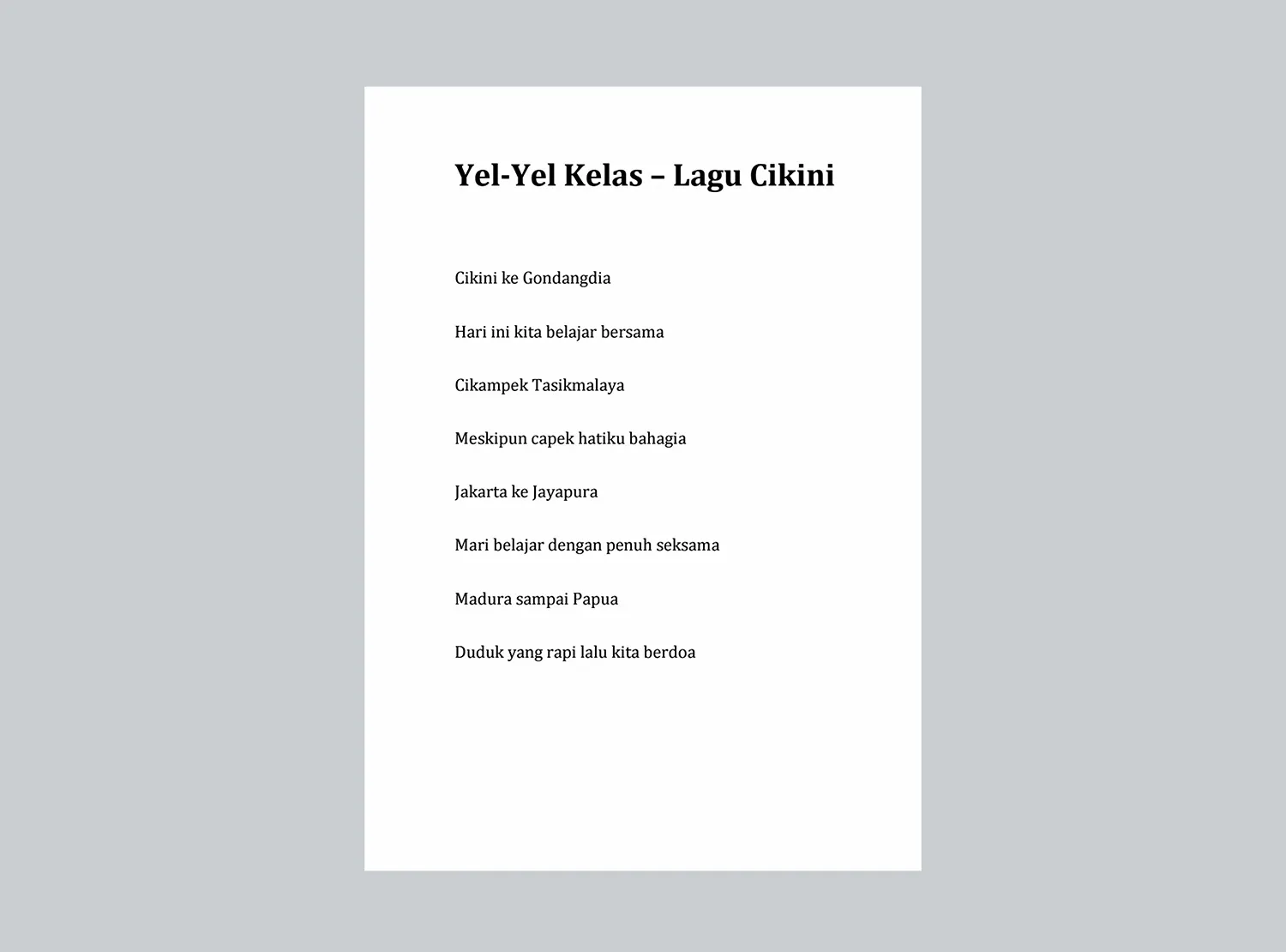Yel - Yel Kelas Versi Lagu Cikini