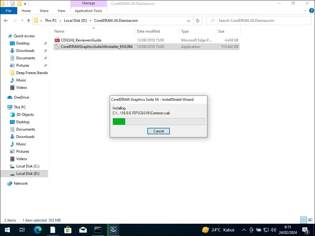 03 Proses awal ekstrak installer CorelDraw X6