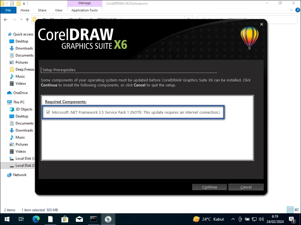 04 - Download NET Framework ketika instalasi awal CorelDraw X6