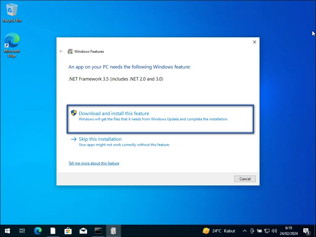 05 - Proses download NET Framework di Windows untuk CorelDraw X6