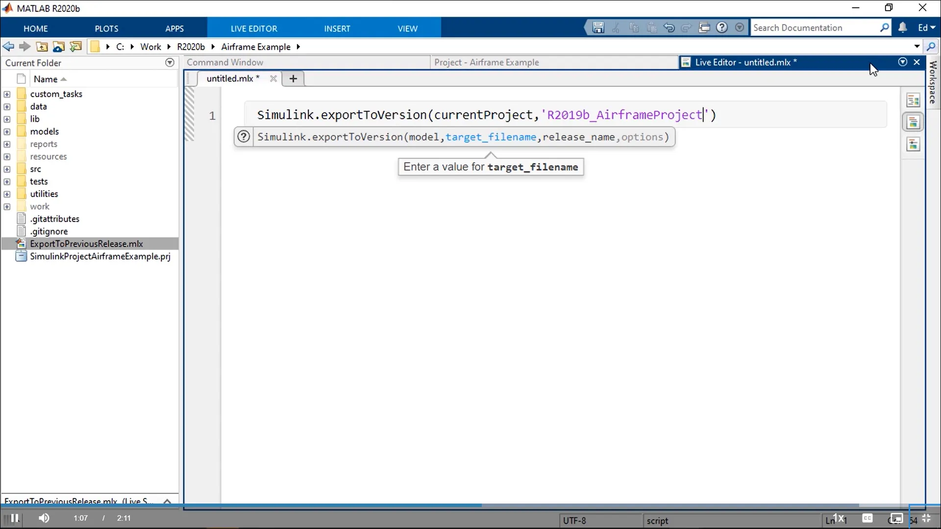 Export Project MATLAB R2020b