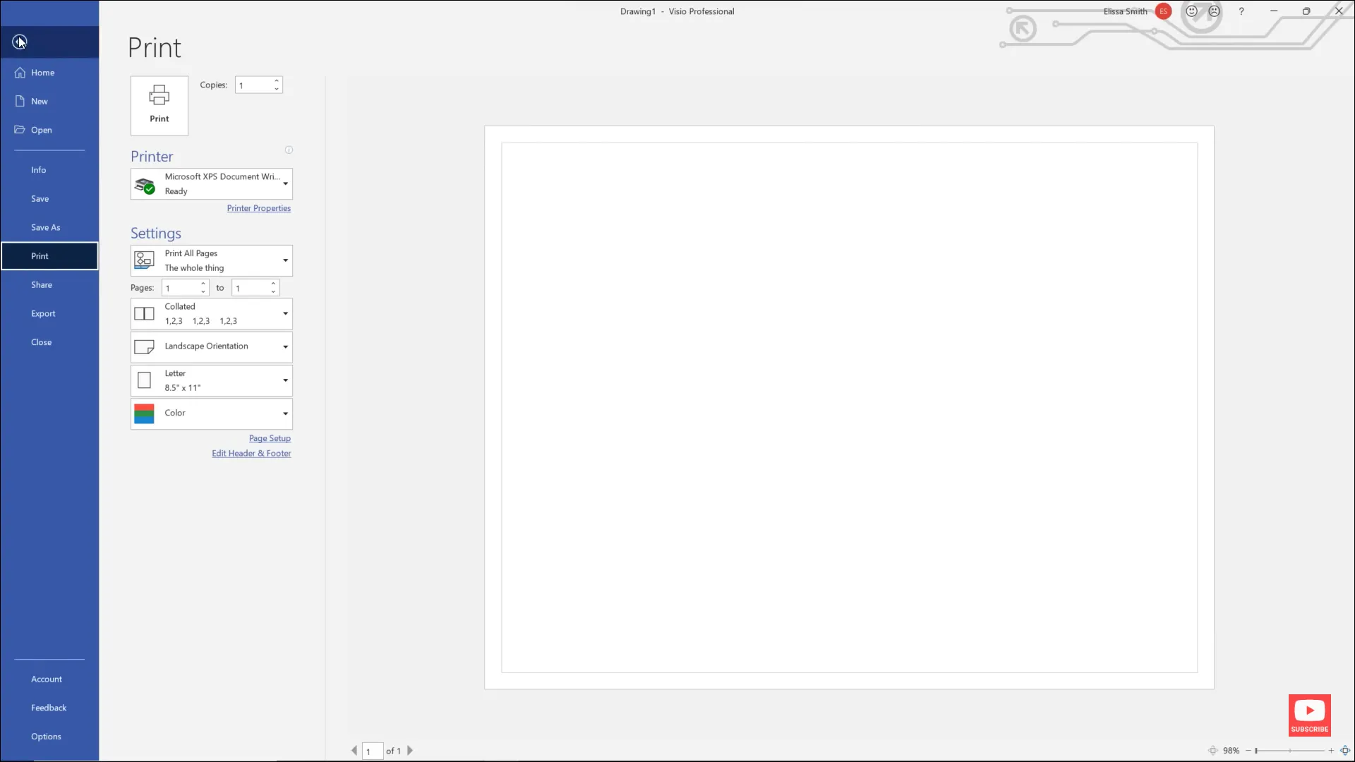 File Menu Microsoft Visio 2019