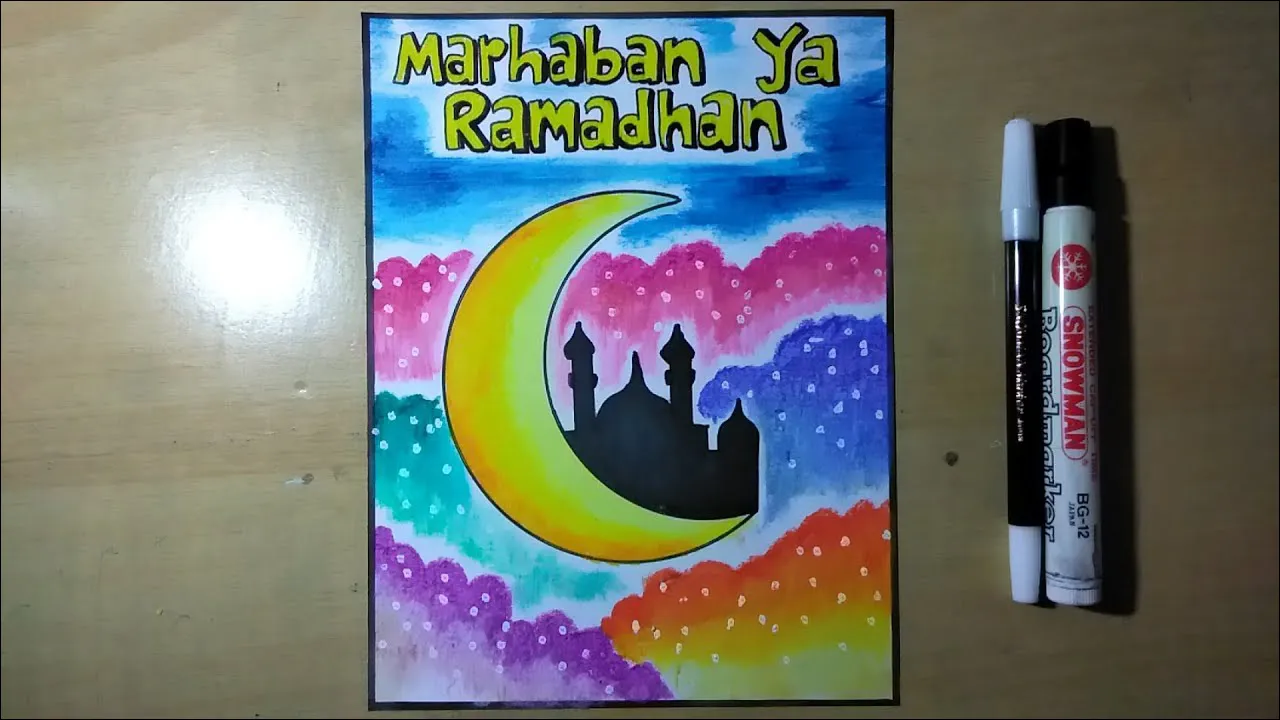 Gambar 36 Poster Marhaban Ya Ramadhan tema Bayangan Masjid dan Bulan Sabit