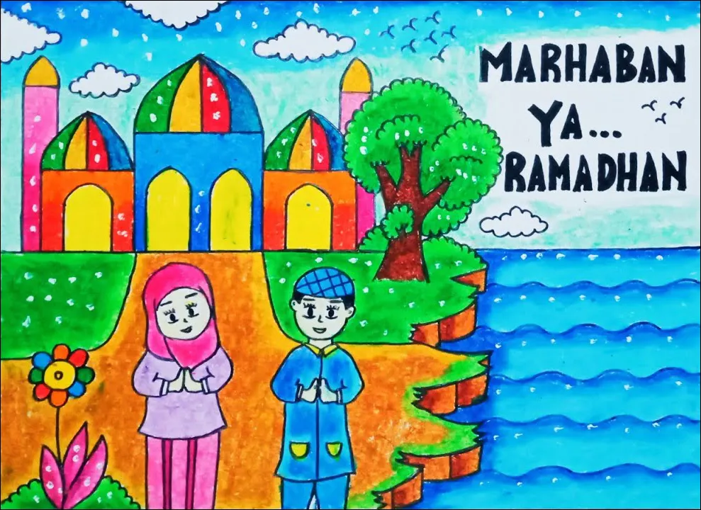 Gambar 48 Poster Marhaban Ya Ramadhan tema Masjid Pinggir Pantai