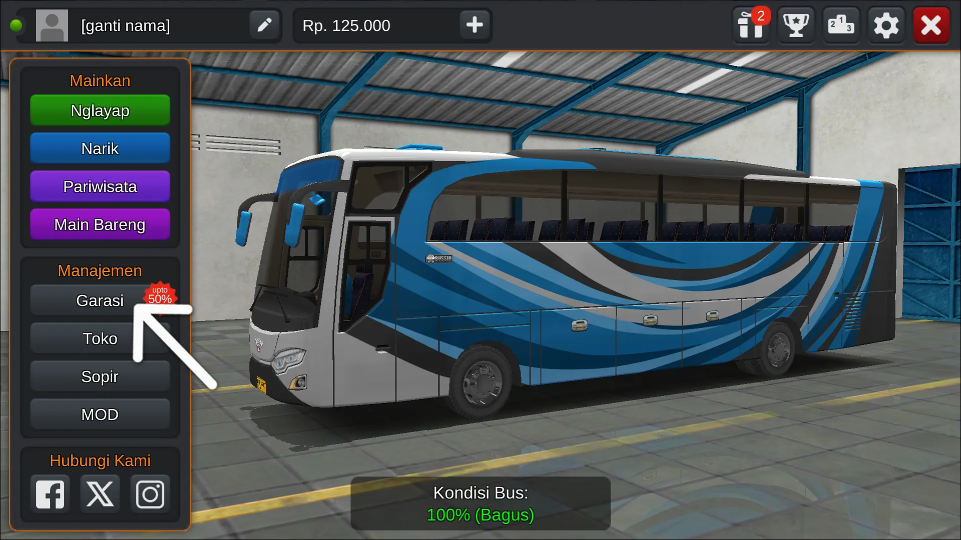 Langkah 1 Tekan menu Garasi - Livery Bussid ALS