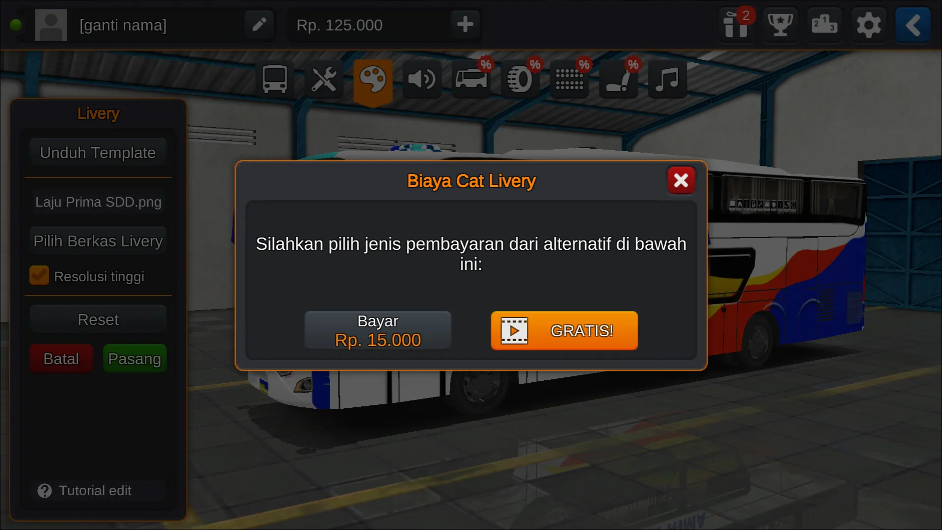 Langkah 7 Opsi pemasangan Livery Bussid SDD Super Mewah