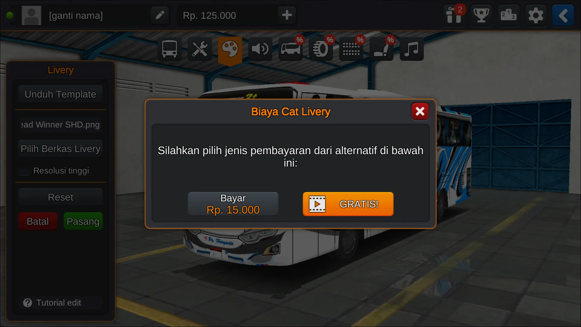 Langkah 7. Opsi pemasangan Livery Bussid PO Haryanto