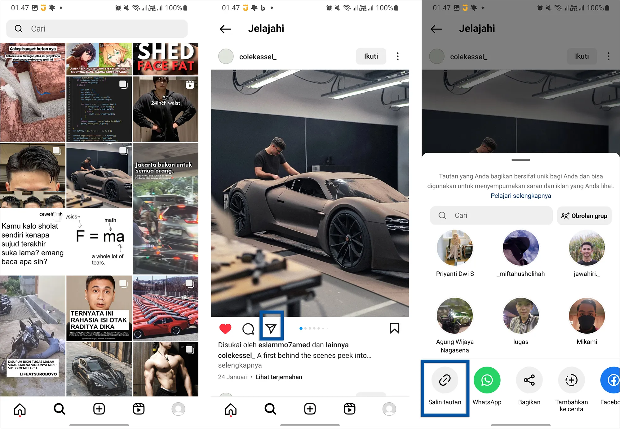 1 Pilih konten Instagram yang ingin di download