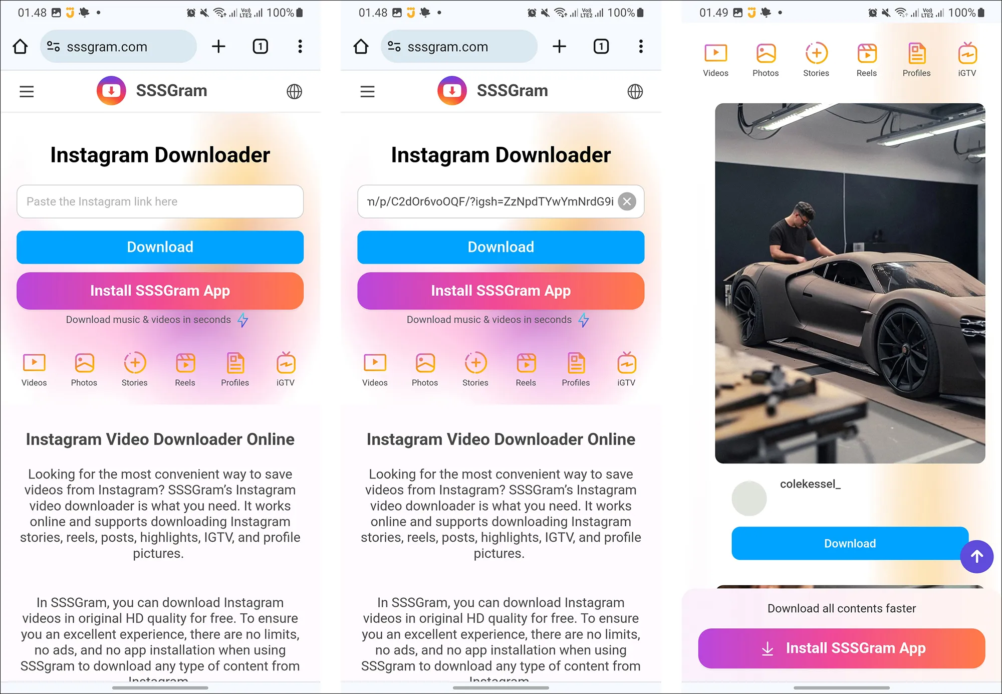 2 Tempelkan tautan dan download konten Instagram