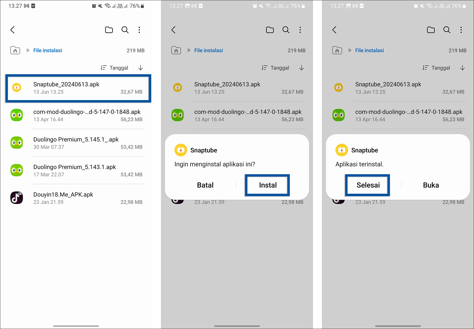 3 Install aplikasi Snaptube