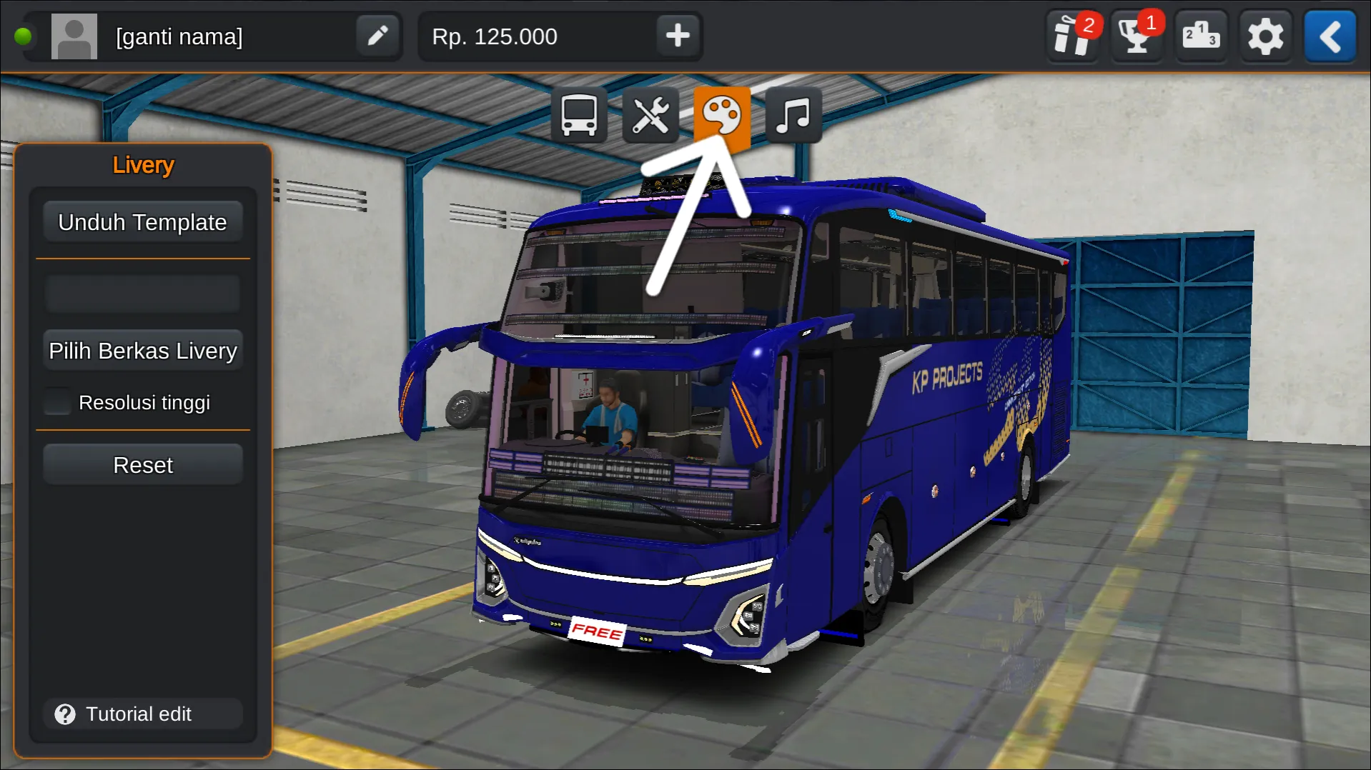 Langkah 2 Tekan ikon Palet Warna - Livery Bussid 3D